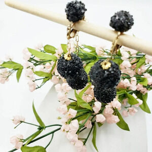 Vintage Earrings • Black Ball Sparkler • Screwbacks • 1960s